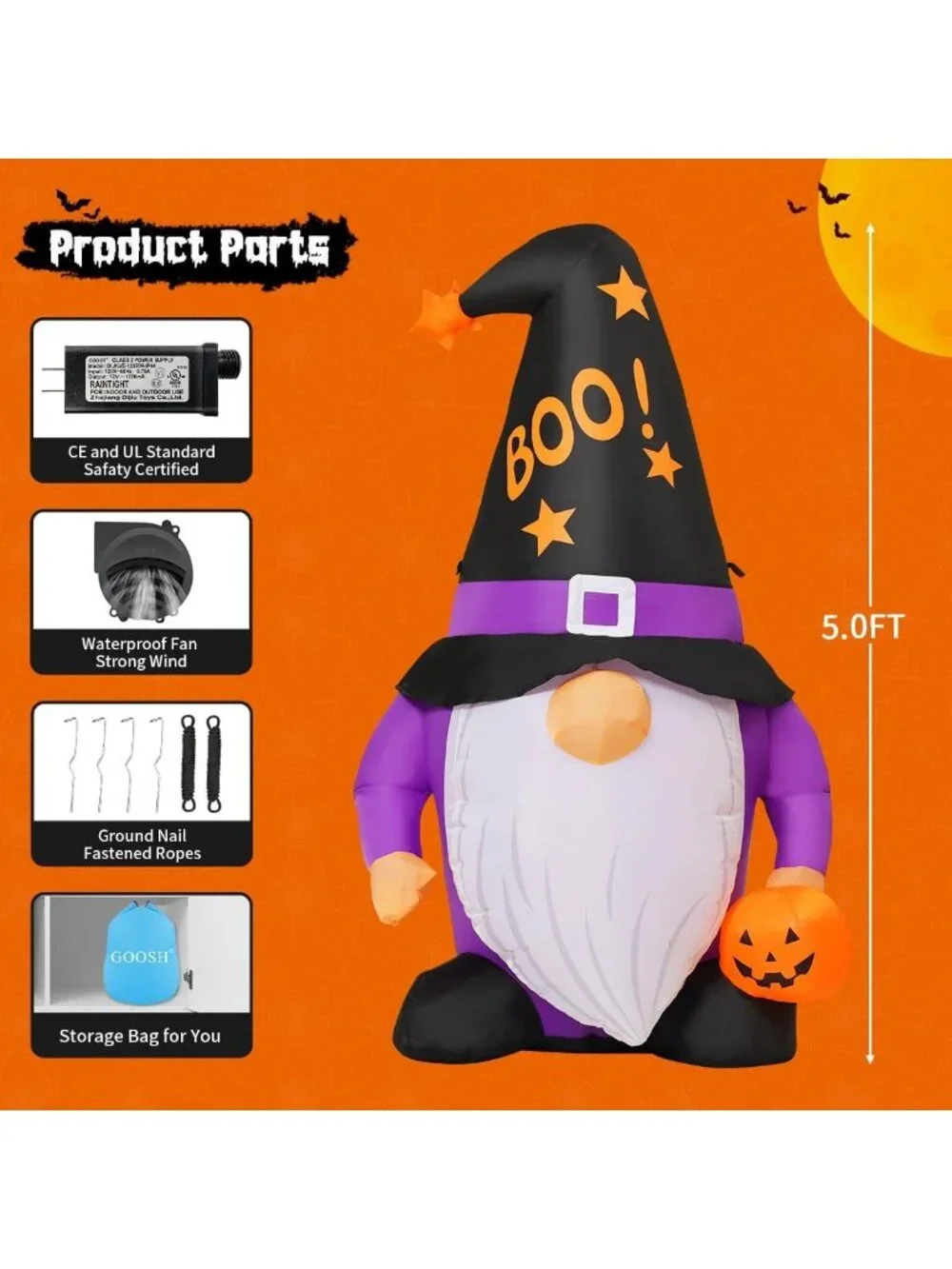 Cute Halloween Gnomes Inflatable Yard Decor - 5 FT LED Pumpkin Blow Up for